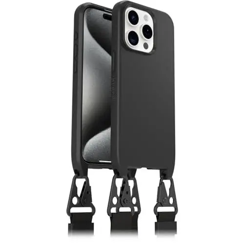 Produktbild: OtterBox React Lanyard Hülle mit MagSafe für iPhone 15 Pro, schützende Hülle mit verstellbarem und abnehmbarem Handyband, Getestet nach Militärstandard, Schwarz, Keine Einzelhandelsverpackung