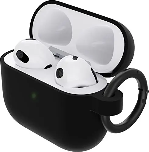 Produktbild: OtterBox Soft Touch Kopfhörer Hülle für AirPods 3. Gen 2021, stoßfeste, sturzsichere, ultraflache, kratz- und abriebfeste Schutzhülle für Apple AirPods, inklusive Karabiner, Schwarz