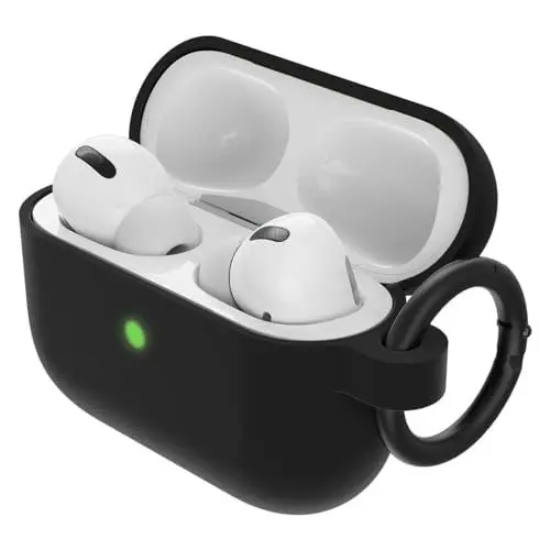 Produktbild: OtterBox Soft Touch Kopfhörer Hülle für AirPods Pro (1. gen 2019), stoßfeste, sturzsichere, ultraflache, Kratz- und Abriebfeste Schutzhülle für Apple AirPods, inklusive Karabiner, Schwarz