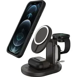 Produktbild: OtterBox kabellose 3 in 1 MagSafe Ladestation, Starke Magnetische Ausrichtung und Halt für MagSafe Produkte, Elegante Ladelösung für iPhone, Airpods Pro und Apple Watch, Schwarz