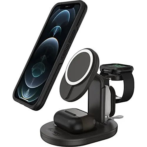 Produktbild: OtterBox kabellose 3 in 1 MagSafe Ladestation, Starke Magnetische Ausrichtung und Halt für MagSafe Produkte, Elegante Ladelösung für iPhone, Airpods Pro und Apple Watch, Schwarz