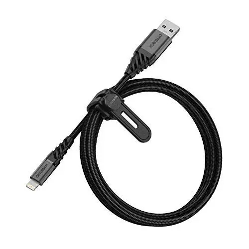 Produktbild: OtterBox verstärktes, umflochtendes Premium USB-A auf Lightning Kabel, Mfi Zertifiziert, Ladekabel für iPhone und iPad, Ultra-Robust und getestet auf Biegsamkeit und Flexibilität, 1M, Schwarz