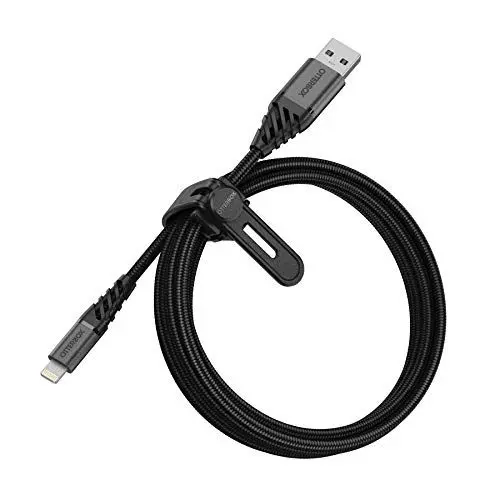 Produktbild: OtterBox verstärktes, umflochtendes Premium USB-A auf Lightning Kabel, Mfi Zertifiziert, Ladekabel für iPhone und iPad, Ultra-Robust und getestet auf Biegsamkeit und Flexibilität, 2M, Schwarz