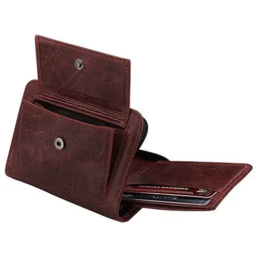 Produktbild: Otto Angelino RFID Schutz Herren Bifold Doppel-Reißverschluss Geldbörse -Italienisches Rindsleder - Schlanker Reisekomfort - Kreditkartenhalter mit transparentem ID Slot - Snap Back Münzenhalter