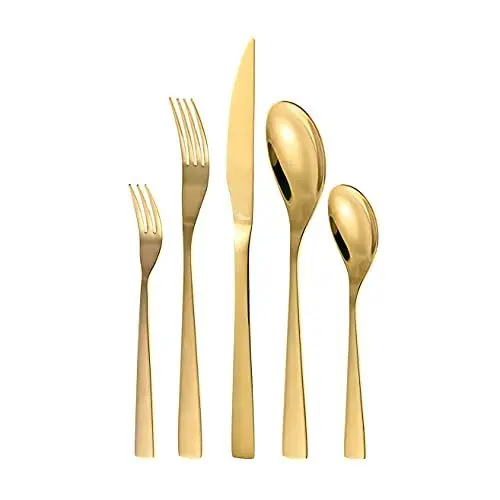 Produktbild: Otto Konig Besteck-Set, 30-teilig, für 6 Personen, Gold Edelstahl Besteck-Set, Messer Gabel Löffel Kaffeelöffel, Hochwertig, Modernes Design, Spülmaschinenfest, Hochglänzend, Korrosionsbeständig