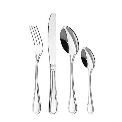 Produktbild: Otto Koning Frankfurt, 24-teiliges Edelstahl Besteck Set, Hochglanzpoliert, Essbesteck für 6 Personen, Klassisches und Schlichtes Design.