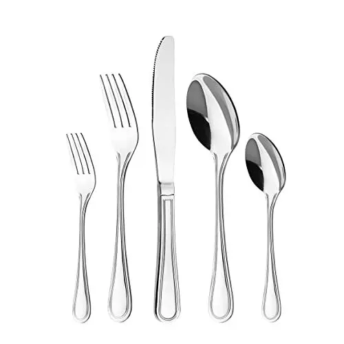 Produktbild: Otto Koning Frankfurt, 30-teiliges Edelstahl Besteck Set, Hochglanzpoliert, Essbesteck für 6 Personen, Klassisches und Schlichtes Design.