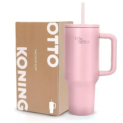 Produktbild: Otto Koning Thermobecher - 1.2L Edelstahl Vakuum Isolierte Thermosflasche - BPA-frei mit Strohhalm und Griff - Doppelwandige Trinkflasche - Für Arbeit, Reisen, Fitnessstudio