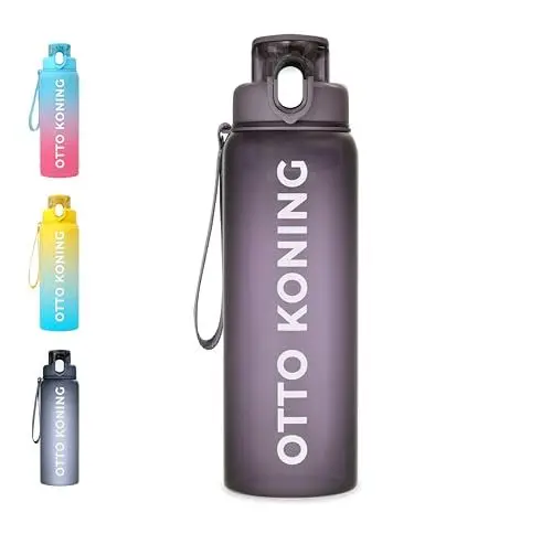 Produktbild: Otto Koning Trinkflasche 1L Sport, Auslaufsicher & BPA-frei - Wasserflasche mit Silikon-Dichtung, Einhand-Öffnung - Für Fitness, Gym, Schule, Büro - Inkl. Reinigungsbürste
