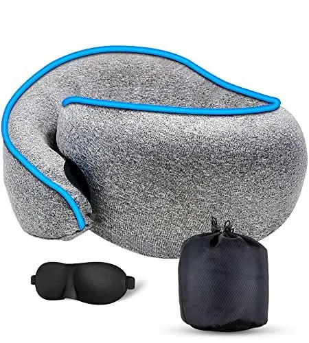 Produktbild: OUGE Nackenkissen Flugzeug,Reisekissen Memory Foam & Auto Travel Pillow,Weiches Memory Foam Baumwolle Kissenüberzug Maschinenwaschbar Nackenhörnchen Nackenstützkissen für Flugzeug,Auto,Büro Camping