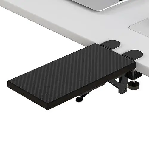 Produktbild: OUGIC Ergonomische Schreibtisch-Verlängerung, 30 x 15 cm, Klemme ohne Perforation, faltbare Tastatur-Schubladenablage, Handgelenkauflage, Computerständer, Schwarz