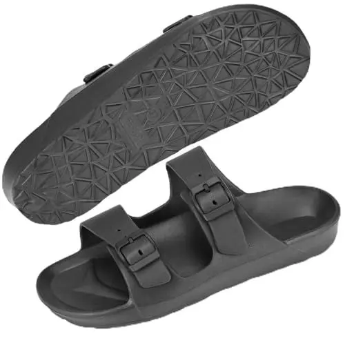 Produktbild: ouhos verstellbare Pantoletten Damen mit weichem Fußbett und Schnallen Sommer Sandalen rutschfest Badelatschen Meer Pool Strand Schwimmen Schlappen Größe 37-42 ﻿