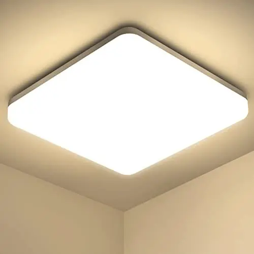Produktbild: OUILA Led Deckenleuchte, 20W Deckenlampe für Küche Badezimmer Wohnzimmer Keller Flur, IP44 Wasserdicht 2000LM 4000K Natürliches Weißes Beleuchtung Lampen Quadrat 22cm x 22cm