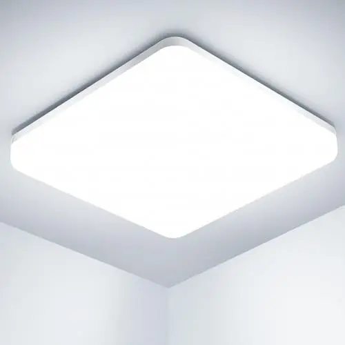 Produktbild: OUILA Led Deckenleuchte, 20W Deckenlampe für Küche Badezimmer Wohnzimmer Keller Flur, IP44 Wasserdicht 2000LM 6500K Natürliches Weißes Beleuchtung Lampen Quadrat 22cm x 22cm