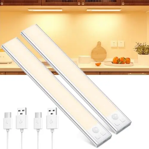 Produktbild: OUILA Schrankbeleuchtung LED mit Bewegungsmelder Unterbauleuchte Küche LED USB-C wiederaufladbar LED-Licht Dimmbar kabellos Nachtlicht für Küche Kleiderschrank Schrank 20.5CM 2 Stück