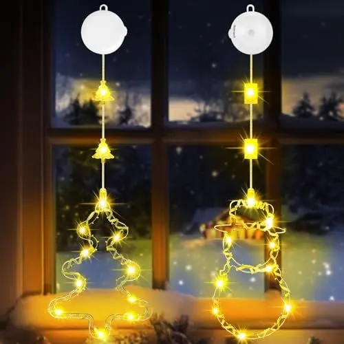 Produktbild: OUILA Weihnachtsbeleuchtung Weihnachtsdeko, Schneemann & Weihnachtsbaum Leuchtsterne Weihnachten mit Saugnäpfe & Timer Fensterdeko Weihnachten Beleuchtet Lichterkette Fenster Weihnachten (Warmweiß)