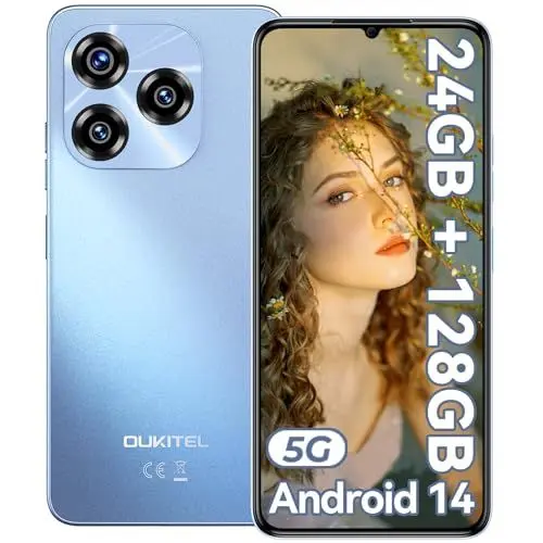Produktbild: OUKITEL C50 5G Handy Ohne Vertrag - Android 14 24GB+128GB/1TB erweiterbar Smartphone Ohne Vertrag 6,8 Zoll 5150mAh, MTK Dimensity 6100+ Günstig Smartphone 50MP Kamera, Dual SIM 5G Simlockfreie Handys