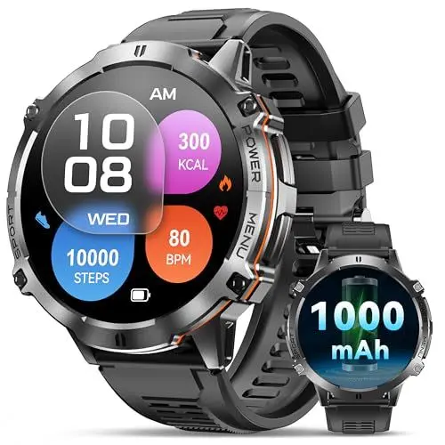 Produktbild: OUKITEL Smartwatch Herren BT13-1000mAh Akku Uhren Herren, 1,73 Zoll AMOLED Display, DA GPT Chat, IP68 Wasserdicht Fitnessuhr mit Herzfrequenz Oxymetrie Schlafüberwachung Kompass (Schwarz)