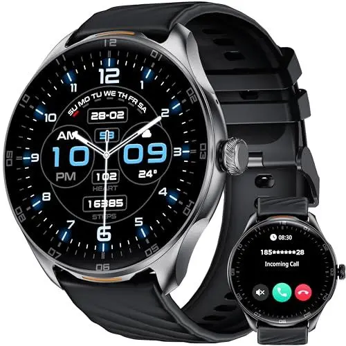 Produktbild: OUKITEL Smartwatch Herren Rund mit Bluetooth Telefonie und Sprachassistenz, 1.39 Zoll Touchdisplay, 100+ Sportmodi, IP68 Wasserdicht Sportuhr, Fitnessuhr mit Herzfrequenz/Schrittzähler für Android iOS