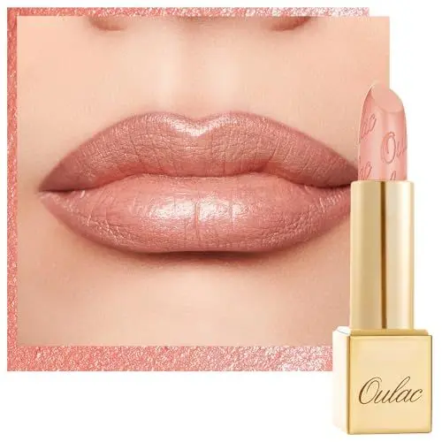 Produktbild: OULAC Lippenstift Metallic Glanz Finish, Korallenrosa Glitzer Lippenstift Feuchtigkeit und Glanz für die Lippen, Intensive Farbe Feine Textur, Vegan, 4.3g (GM09) Elysium