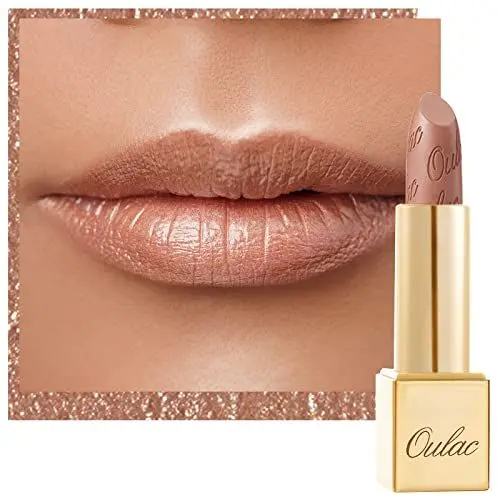 Produktbild: OULAC Lippenstift Metallic Glanz Finish, Nudetöne, Hochpigmentierter, Kein Körniges Gefühl, Langlebig, Feuchtigkeitsspendende Formel, Vegan, 4.3g, (10) Sahara Gold