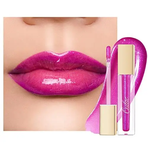 Produktbild: Oulac Lipgloss Glänzend - Flüssiger Lippenstift 3D Glanz Finish Feuchtigkeit Lipgloss Durchsichtig Glitzer mit Rosendamascena Blütenextrakt, Lippenpflege für Trockene Lippen, 4.5ml, Fab! (C14)
