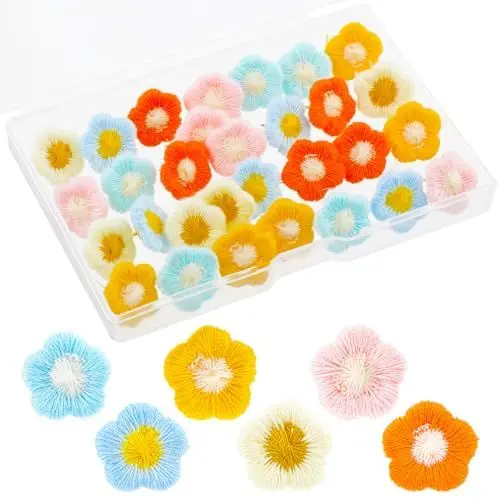 Produktbild: Ouligay 30 Stück Pinnwandnadeln Blumen Reißnägel,Reißzwecke mit Plastikbox,Reißzwecken Push Pins für Korkwand Pinnwand Landkarte Fotos Haus Brüo Handwerke