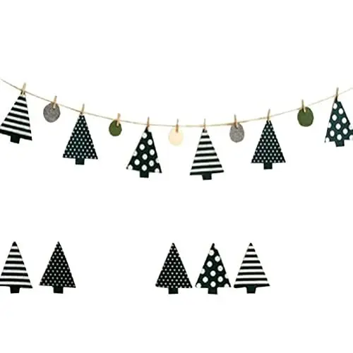 Produktbild: OULII Weihnachten Bunting Banner Weihnachtsbaum Girlande Flagge mit Holz Klammer Party Weihnachtsdekoration