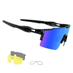 Produktbild: OULIQI Fahrradbrille Herren Damen Polarisierte Sonnenbrille, Sportbrillen TR90 Unbreakable mtb，UV400 Schutzbrille Sportbrille Schnelle brille mit 3 Wechselgläser für Radfahren Laufen Golf Baseball