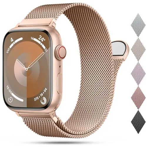 Produktbild: OULUOQI Ersatzarmband Kompatibel mit Apple Watch Armband 41mm 40mm 38mm 46mm 45mm 44mm 42mm Damen Herren, Einstellbar Metall Armbänder aus Edelstahl für iWatch Series Se Ultra 10 9 8 7 6 5 4 3 2 1