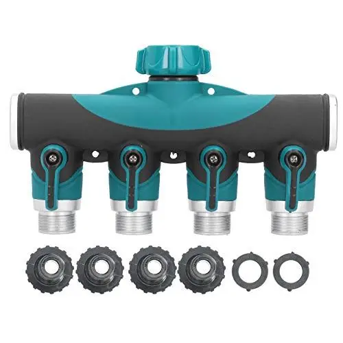 Produktbild: 4-Wege-Schlauchverteiler, Metallventil-Wasserverteilungsregler-Anschluss, Gartenabweisend mit 360-Grad-Drehung, für Außenwasserhahn, Tropfbewässerungssystem