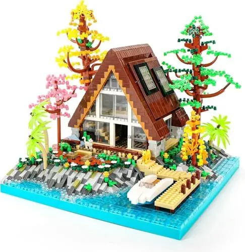 Produktbild: OundarM A-Frame Hütte am See Micro Building Blocks Building Kit, Architecture Set Wooden Forest House Building Blocks Set for Adults and Teenagers from 14 Years (2688 Pieces)