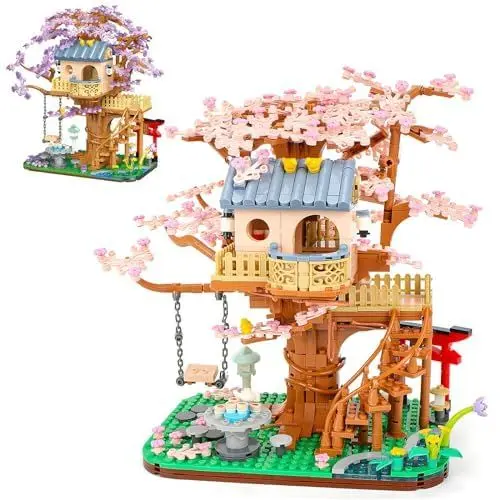 Produktbild: OundarM Cherry Blossom House Bonsai Tree Mini Building Blocks, Japanese Style Pink Botanical Sakura Collection Construction Kit for Kids Ages 6 and Up, Adults, Not Compatible with Other (1446 Pieces)