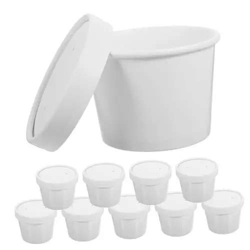 Produktbild: OUNONA 10 Sets Einweg-lebensmittelschalen Becher Zum Mitnehmen Deckel Brei-verpackungsbecher Papier-snackbecher Zum Mitnehmen
