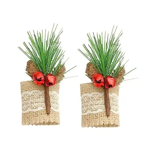 Produktbild: OUNONA 2St Weihnachtsserviettenringe Weihnachten Dekoration Tisch weihnachtsdeko Schreibtisch Serviettenverzierungen Dekorationsring für Servietten Serviettenringe aus Tannennadeln Stoff