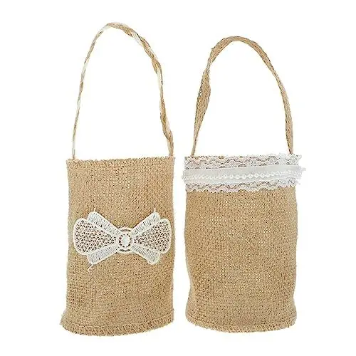 Produktbild: OUNONA 2 Stück Blumenmädchenkörbe aus Jute mit Griff für Rustikale Hochzeitszeremonie Leichte und Dekorative Blumenkörbe für Hochzeiten zum Halten von Blumen Süßigkeiten oder Konfetti