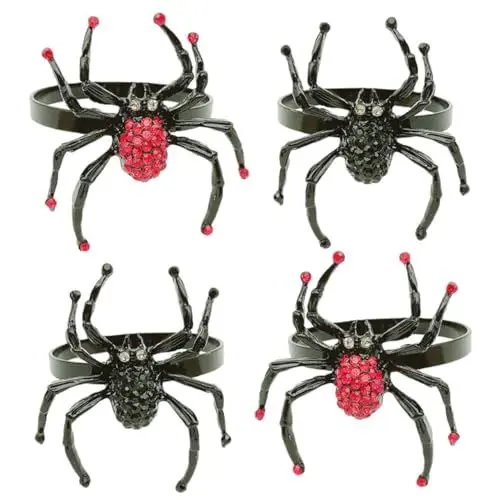 Produktbild: OUNONA 4pcs Spinne Serviettenschnalle Für Halloween Scary Bankett Serviette Party Serviettenhalter Abendessen Serviette Schwarz Rot