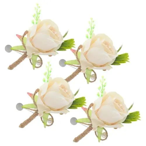 Produktbild: OUNONA 4 Stücke Künstliche Boutonniere Hochzeit Corsage Rose Corsage für Braut und Bräutigam Abs Material Elegante Hochzeit Party Dekorationen