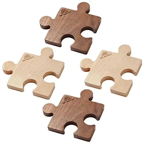 Produktbild: OUNONA 4er-Pack Einfache Stilvolle Holzuntersetzer Mit Puzzle-Design Hitzebeständig Getränkeuntersetzer
