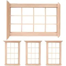 Produktbild: OUNONA 4 Stücke Puppenhaus Fenster Holz Miniatur Holz Fenster Rahmen Puppenhaus Möbel Zubehör 1:12 Puppenhaus Windows Foto Requisiten für DIY Basteln Mikrolandschaft Dollhous Zubehör
