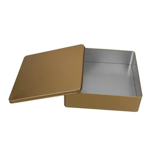 Produktbild: OUNONA Aufbewahrungskiste Snackbehälter Kisten für Kekse Form groß Keksbehälter Party Verpackungsdosen mit Deckel Leerer quadratischer Organizer aus Metall Dose für Kekse Weißblech Golden