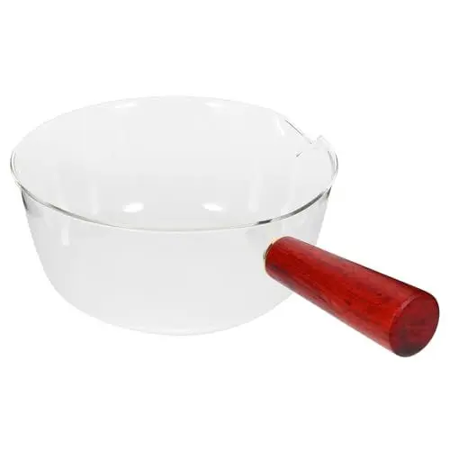 Produktbild: OUNONA Glaspfanne Mit Holzgriff Milchkännchen Milchkochtopf Aus Glas Teekessel Herdplatte Mini-heizung Küche Milch Suppentopf Wärmer Hölzern Kaffee Instant-nudeltopf Baby