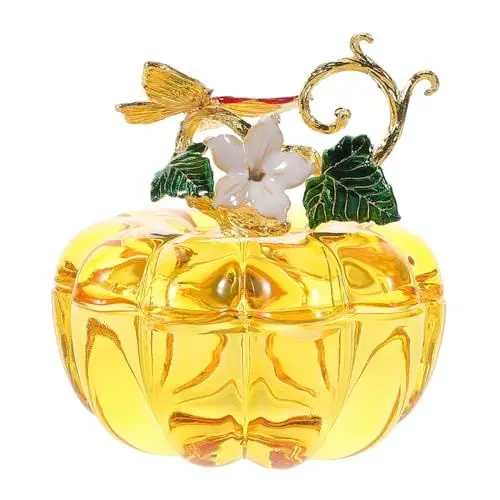 Produktbild: OUNONA Schmuckkästchen Aus Glas in Kürbisform Aufbewahrungsbox Mit Kürbis-Schmucksteinen Für Halloween-Dekoration Und Schmuckzubehör Als Dekoratives Ornament Für Schlafzimmer Und