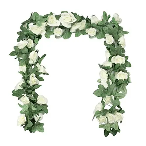 Produktbild: oupados 3 StüCk KüNstliche Rosenreben Girlande Mit GrüNen BläTtern 230 cm HäNgend Kunstblumen Deko Weiß Blumengirlande Rosengirlande FüR Wanddekoration Zu Hause Garten Hochzeit Dekor