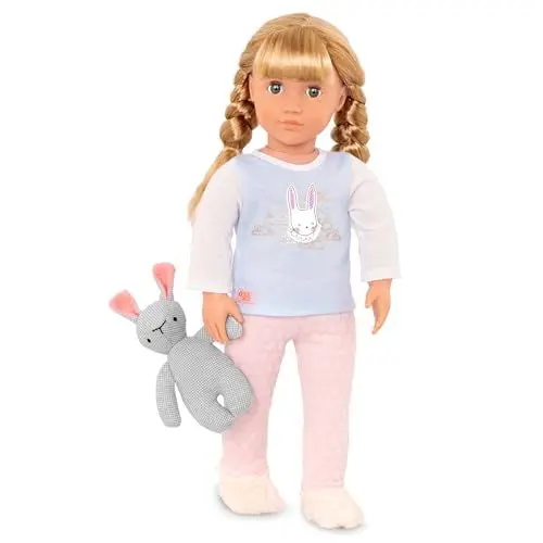 Produktbild: Our Generation – 46 cm Pyjamaparty Puppe – Blonde Haare & grüne Augen – Plüschhase & Pyjama – Fantasiespiel – Spielzeug für Kinder ab 3 Jahren – Jovie