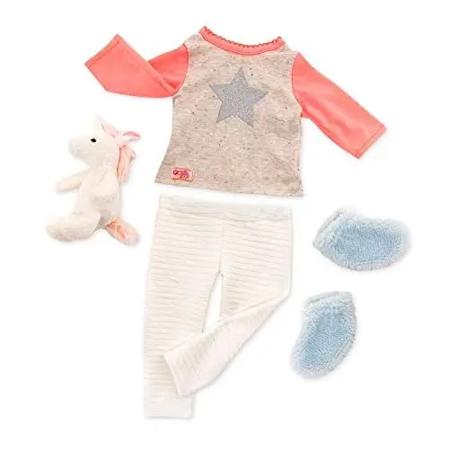 Produktbild: Our Generation – Pyjama Outfit – Einhorn-Stofftier – 46 cm Puppenkleidung – Rollenspiel – Spielzeug für Kinder ab 3 Jahren – Einhorn Träume