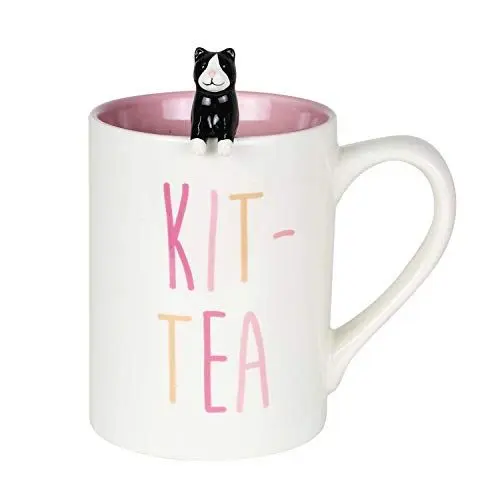 Produktbild: Our Name Is Mud 6003681 Kit Tea Mug with Spoon Set Becher, Stoneware, 16 Ounces, Mehrfarbig