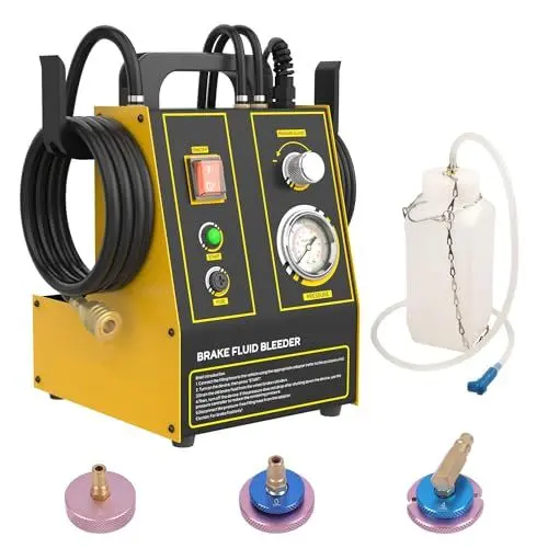 Produktbild: OURANTOOLS Bremsenentlüftergerät Auto Bremsenentlüftungsgerät Elektrisch - AST605 220V Bremsflüssigkeits-wechselgerät Kfz Bremsflüssigkeit Entlüfter mit 3 Adapters für alle Fahrzeuge