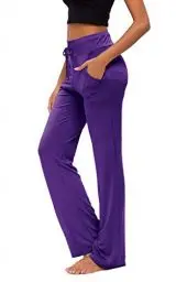 Produktbild: OURCAN Damen Yoga Hose Mit Taschen Breites Bein Kordelzug Lose Gerade Lounge Laufen Workout Modale Hose Aktive Freizeit Jogginghose (Dunkelviolett, XL)