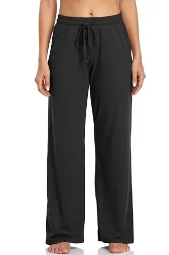 Produktbild: OURCAN Sweatpants Damen Freizeithose Sporthose Yogahose Jogginghose Lockere mit Elastischem Bund und Geradem Breite Beine (DE/NL/SE/PL, Alphanumerisch, L, Regular, Regular, Schwarz)